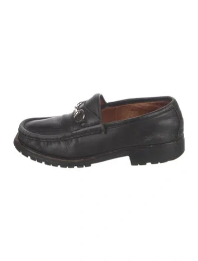 Pre-owned Gucci Horsebit Accent Leather Loafers In Black
