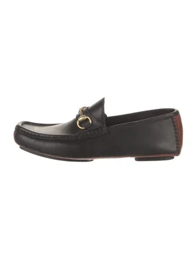 Pre-owned Gucci Horsebit Accent Leather Loafers In Black