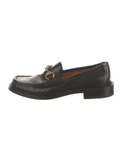 Pre-owned Gucci Horsebit Accent Leather Loafers In Black
