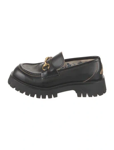 Pre-owned Gucci Horsebit Accent Leather Loafers In Black