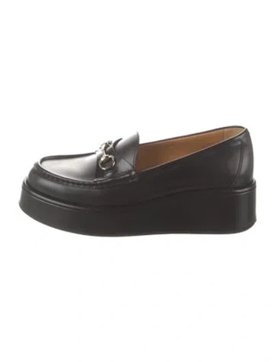 Pre-owned Gucci Horsebit Accent Leather Loafers In Black
