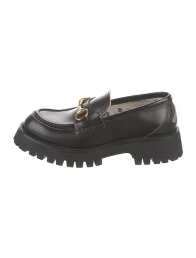 Pre-owned Gucci Horsebit Accent Leather Loafers In Black