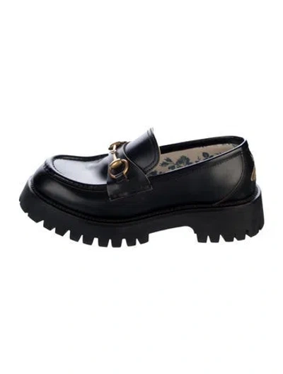 Pre-owned Gucci Horsebit Accent Leather Loafers In Black