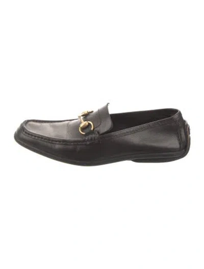 Pre-owned Gucci Horsebit Accent Leather Loafers In Black