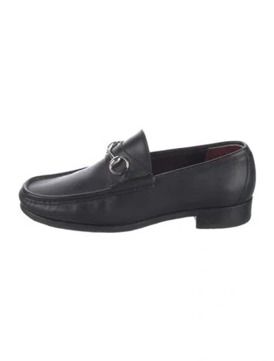 Pre-owned Gucci Horsebit Accent Leather Loafers In Black