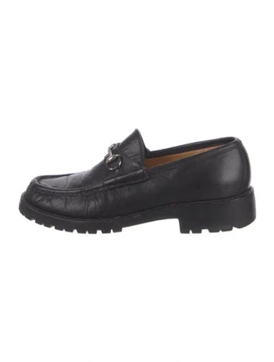 Pre-owned Gucci Horsebit Accent Leather Loafers In Black