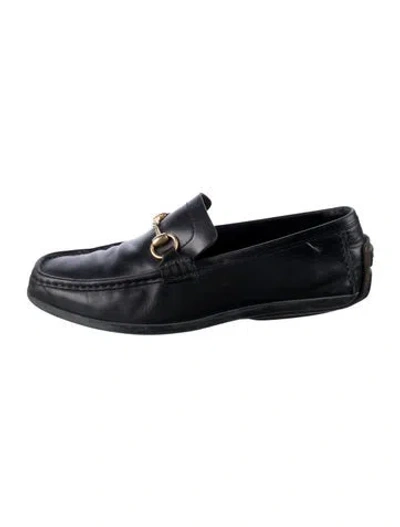Pre-owned Gucci Horsebit Accent Leather Loafers In Black