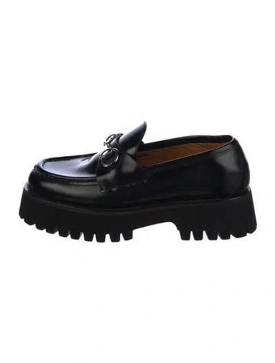 Pre-owned Gucci Horsebit Accent Leather Loafers In Black