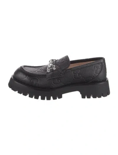 Pre-owned Gucci Horsebit Accent Leather Loafers In Black