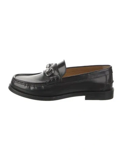 Pre-owned Gucci Horsebit Accent Leather Loafers In Black