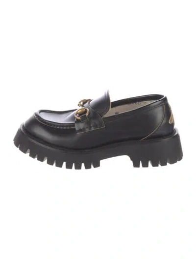 Pre-owned Gucci Horsebit Accent Leather Loafers In Black