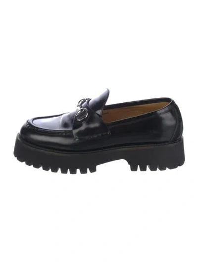 Pre-owned Gucci Horsebit Accent Leather Loafers In Black