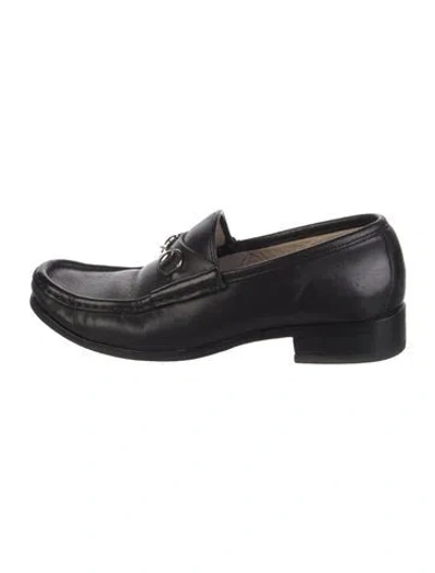 Pre-owned Gucci Horsebit Accent Leather Loafers In Black