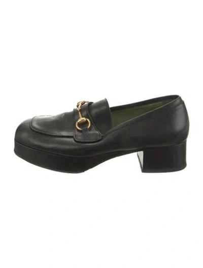 Pre-owned Gucci Horsebit Accent Leather Loafers In Black