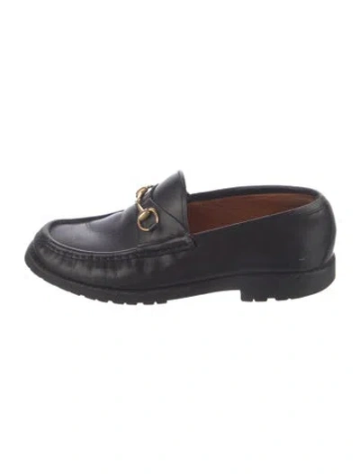 Pre-owned Gucci Horsebit Accent Leather Loafers In Black