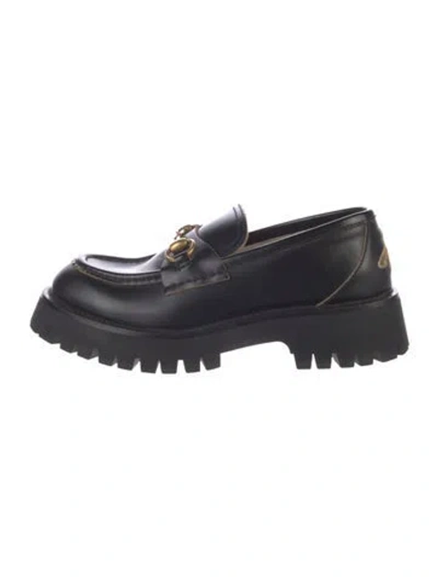 Pre-owned Gucci Horsebit Accent Leather Loafers In Black