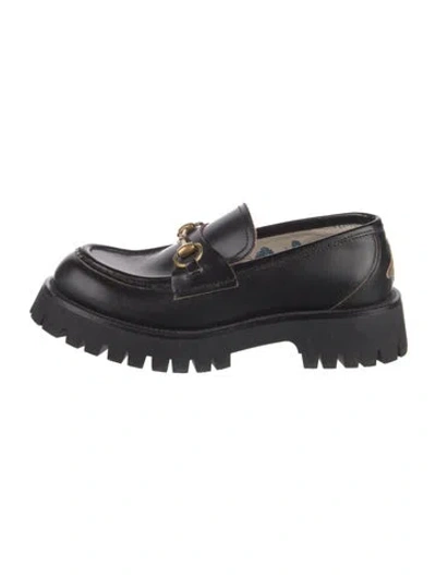 Pre-owned Gucci Horsebit Accent Leather Loafers In Black