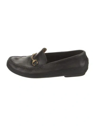 Pre-owned Gucci Horsebit Accent Leather Loafers In Black