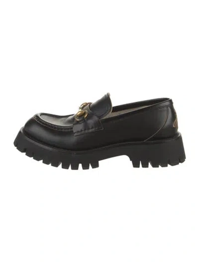 Pre-owned Gucci Horsebit Accent Leather Loafers In Black