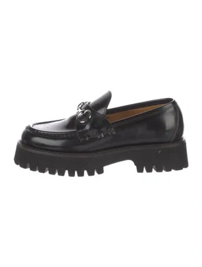 Pre-owned Gucci Horsebit Accent Leather Loafers In Black
