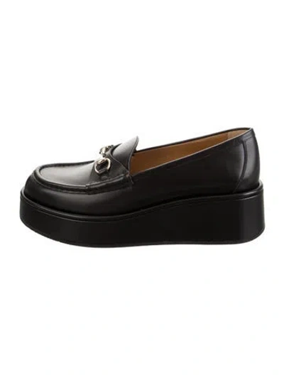 Pre-owned Gucci Horsebit Accent Leather Loafers In Black