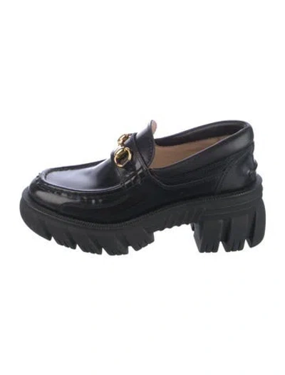 Pre-owned Gucci Horsebit Accent Leather Loafers In Black