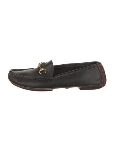 Pre-owned Gucci Horsebit Accent Leather Loafers In Black
