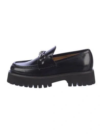 Pre-owned Gucci Horsebit Accent Leather Loafers In Black