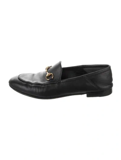 Pre-owned Gucci Horsebit Accent Leather Loafers In Black
