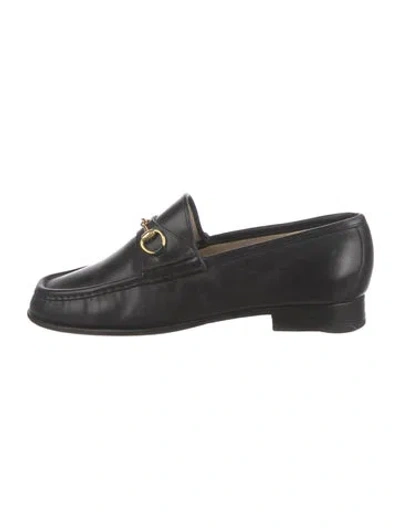 Pre-owned Gucci Horsebit Accent Leather Loafers In Black