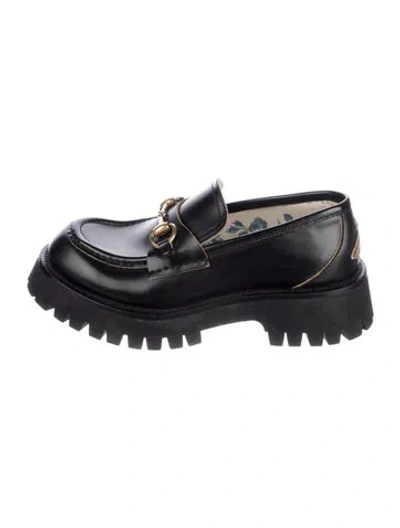 Pre-owned Gucci Horsebit Accent Leather Loafers In Black