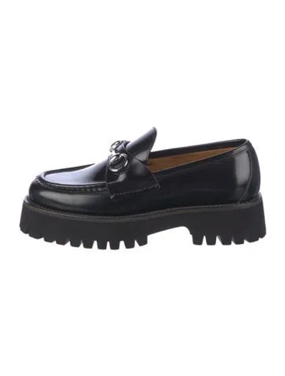 Pre-owned Gucci Horsebit Accent Leather Loafers In Black