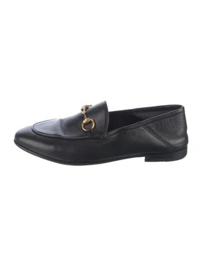 Pre-owned Gucci Horsebit Accent Leather Loafers In Black