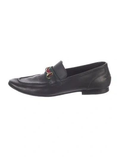 Pre-owned Gucci Horsebit Accent Leather Loafers In Black