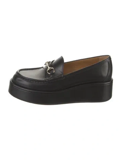 Pre-owned Gucci Horsebit Accent Leather Loafers In Black