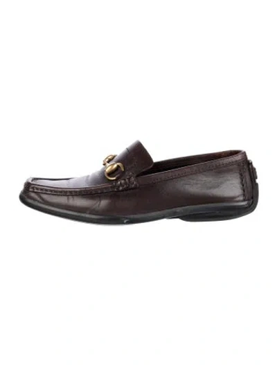 Pre-owned Gucci Horsebit Accent Leather Loafers In Black