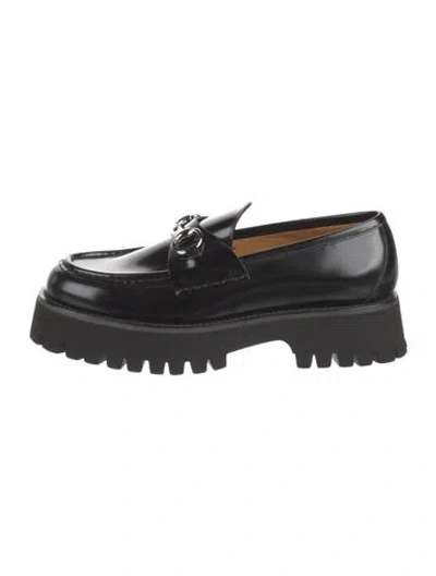 Pre-owned Gucci Horsebit Accent Leather Loafers In Black