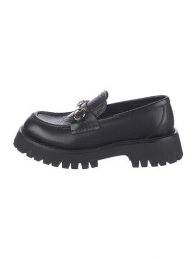 Pre-owned Gucci Horsebit Accent Leather Loafers In Black