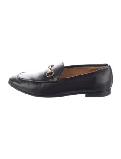 Pre-owned Gucci Horsebit Accent Leather Loafers In Black