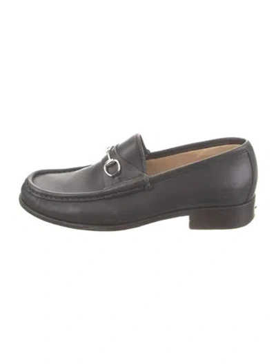 Pre-owned Gucci Horsebit Accent Leather Loafers In Black