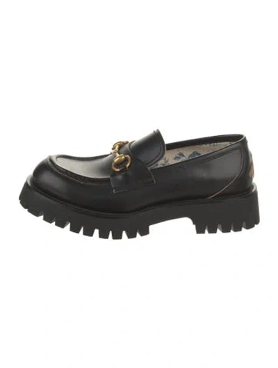 Pre-owned Gucci Horsebit Accent Leather Loafers In Black