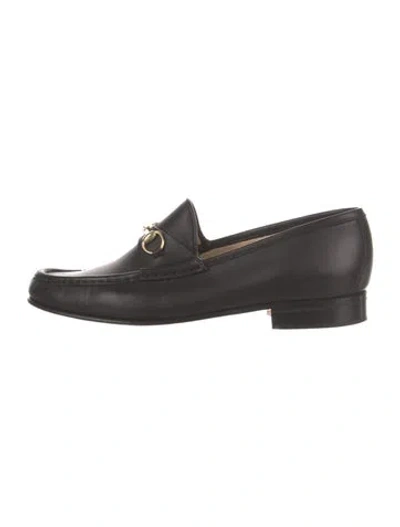 Pre-owned Gucci Horsebit Accent Leather Loafers In Black