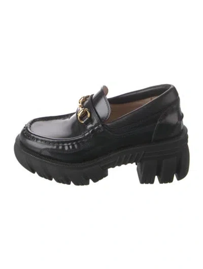 Pre-owned Gucci Horsebit Accent Leather Loafers In Black