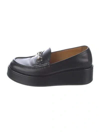Pre-owned Gucci Horsebit Accent Leather Loafers In Black