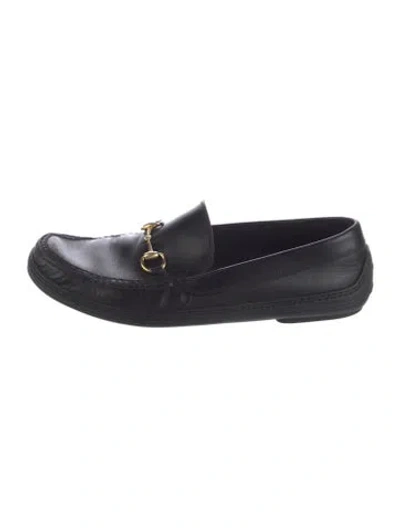Pre-owned Gucci Horsebit Accent Leather Loafers In Black