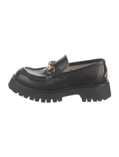 Pre-owned Gucci Horsebit Accent Leather Loafers In Black