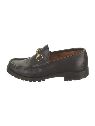 Pre-owned Gucci Horsebit Accent Leather Loafers In Black