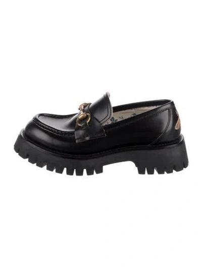 Pre-owned Gucci Horsebit Accent Leather Loafers In Black
