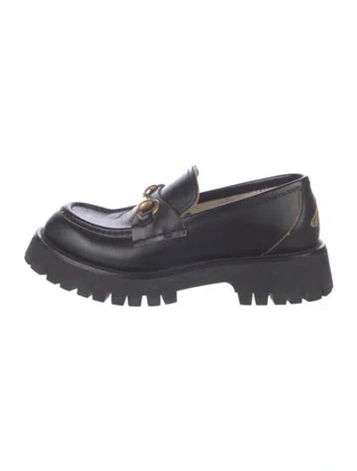 Pre-owned Gucci Horsebit Accent Leather Loafers In Black