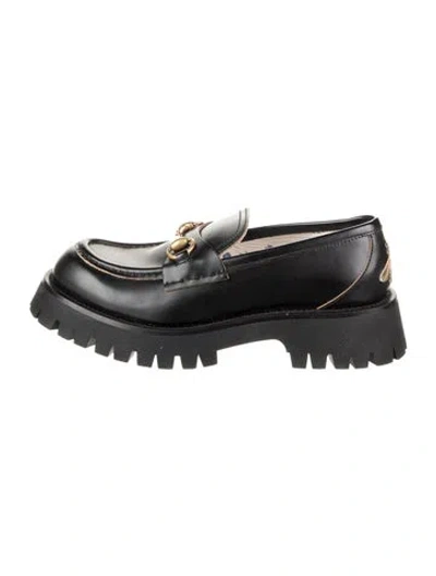Pre-owned Gucci Horsebit Accent Leather Loafers In Black